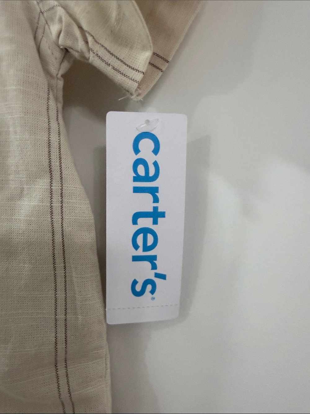 Carter's Beige Striped Button-Down Shirt, Shorts & Hat Set - Picture 2 of 4